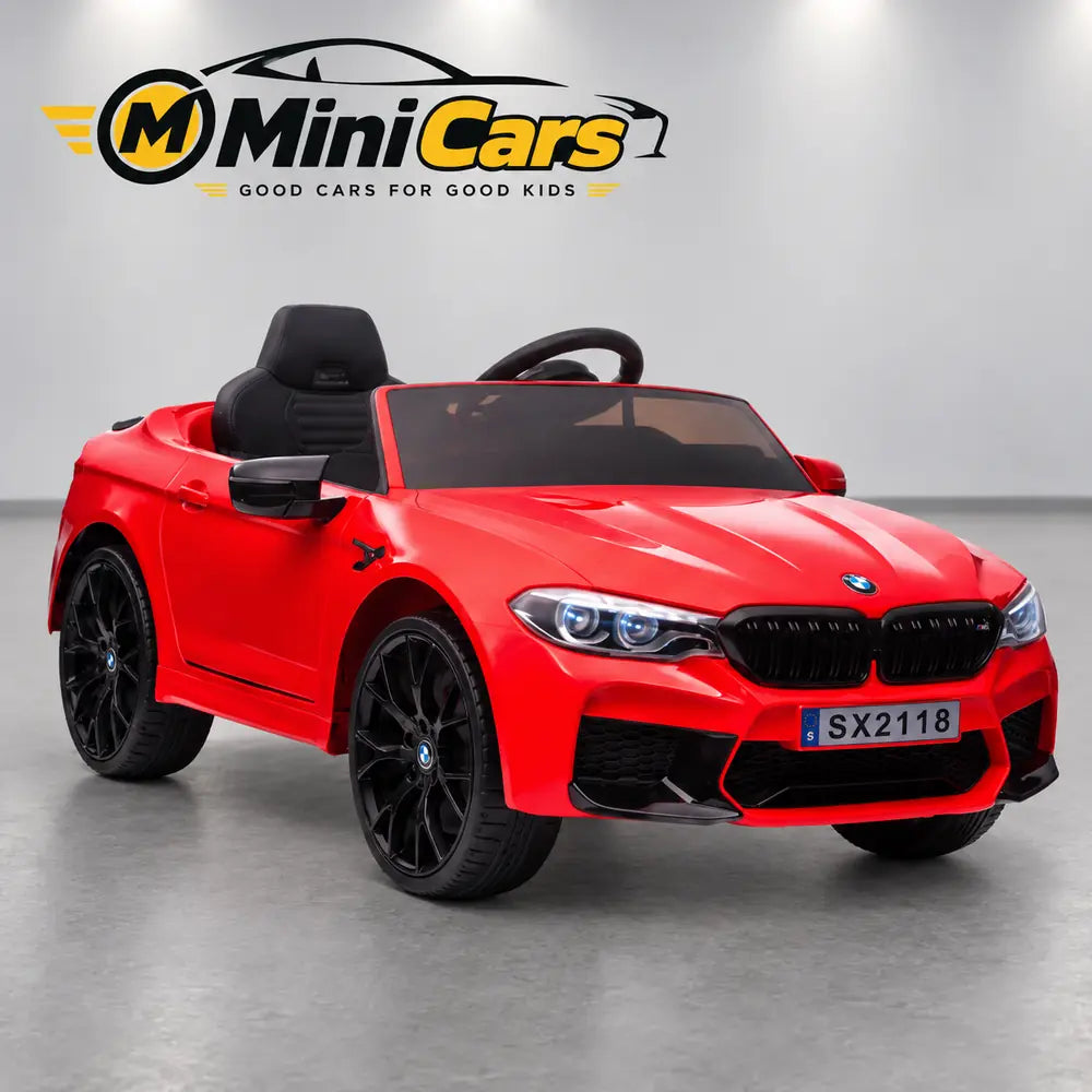Red BMW M5 children's electric ride-on car