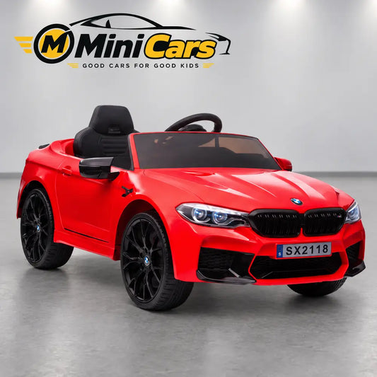 Red BMW M5 children's electric ride-on car