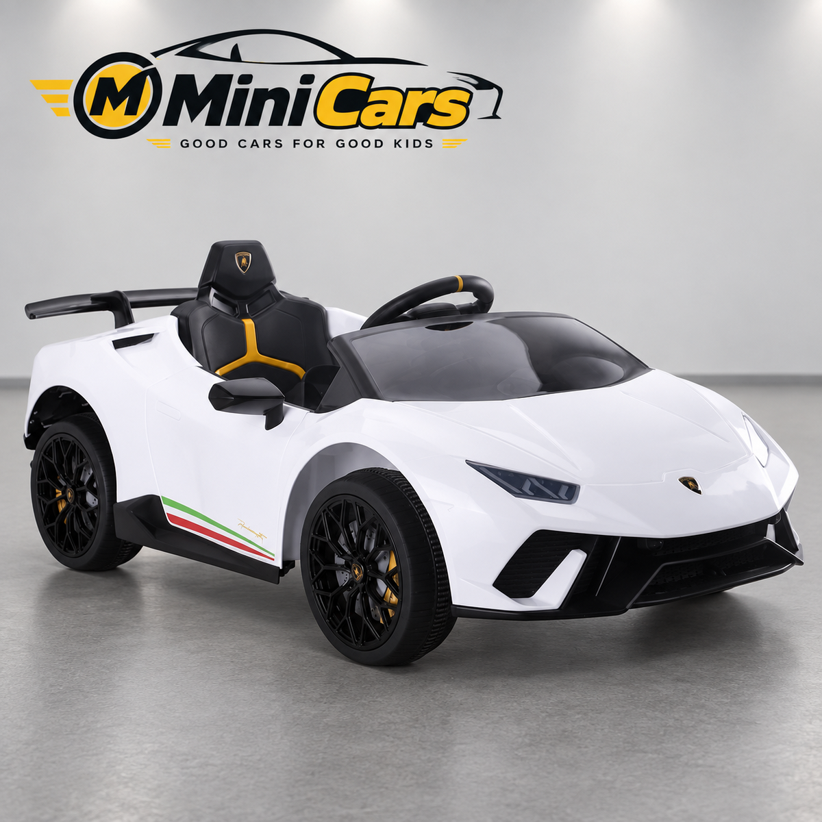 White Lamborghini Huracán children's electric ride-on car
