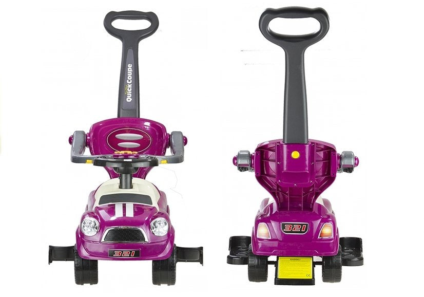 Coupe Car Manual Ride On with Parent Handle - Purple - attēls 4