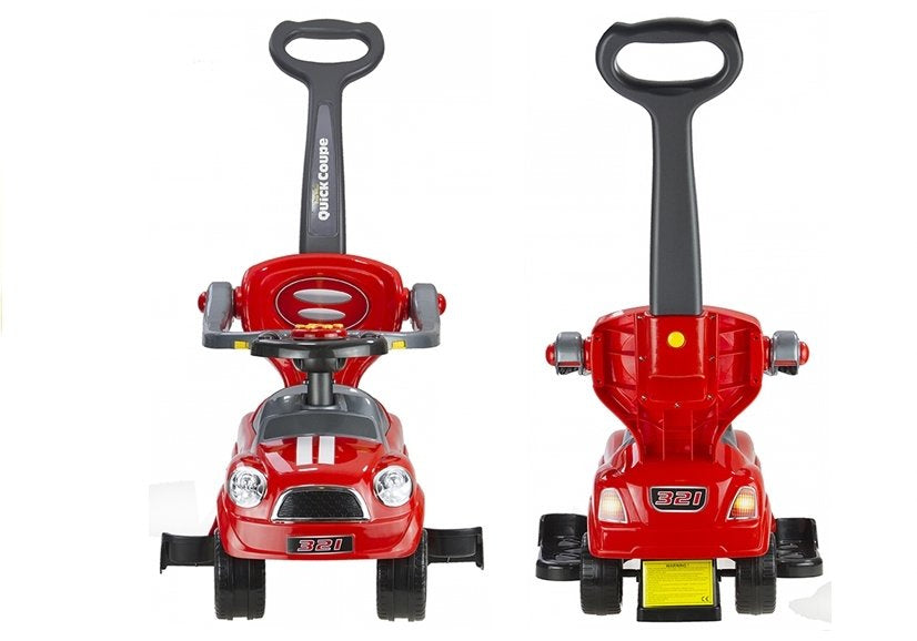Coupe Car Manual Ride On with Parent Handle - Red - attēls 4