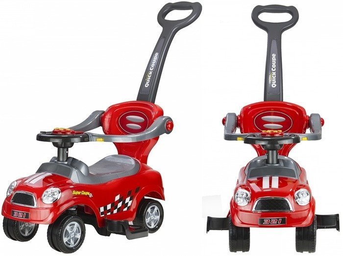 Coupe Car Manual Ride On with Parent Handle - Red - attēls 7