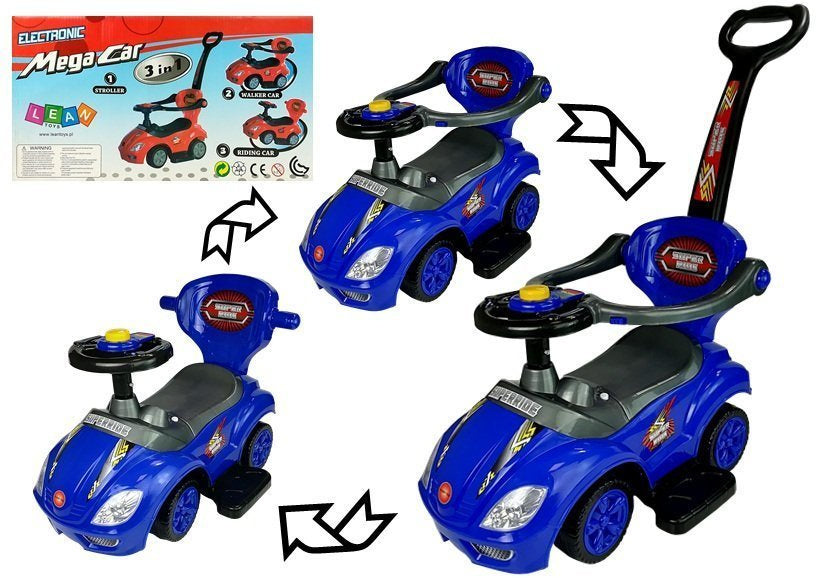 Toddlers Ride On Push Along with Parent Handle Mega Car 3in1 Blue - attēls 1