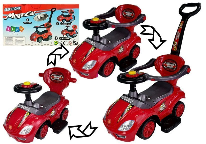 Toddlers Ride On Push Along su tėvų rankena Mega automobilis 3in1 raudonas - nuotrauka 1