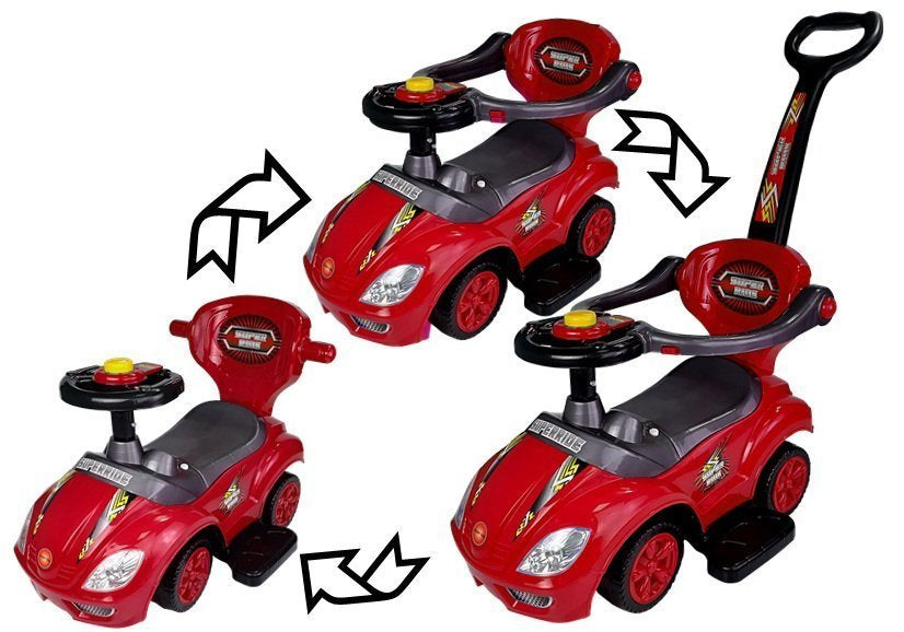 Toddlers Ride On Push Along su tėvų rankena Mega automobilis 3in1 raudonas - nuotrauka 2
