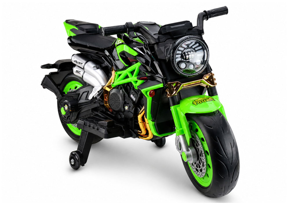 XW-07 Battery-Powered Motorbike with Illuminated LED Wheels Green - image 1
