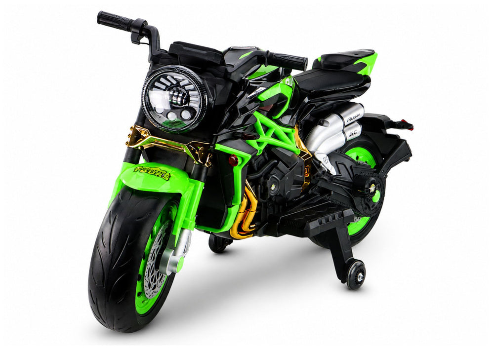 XW-07 Battery-Powered Motorbike with Illuminated LED Wheels Green - image 2