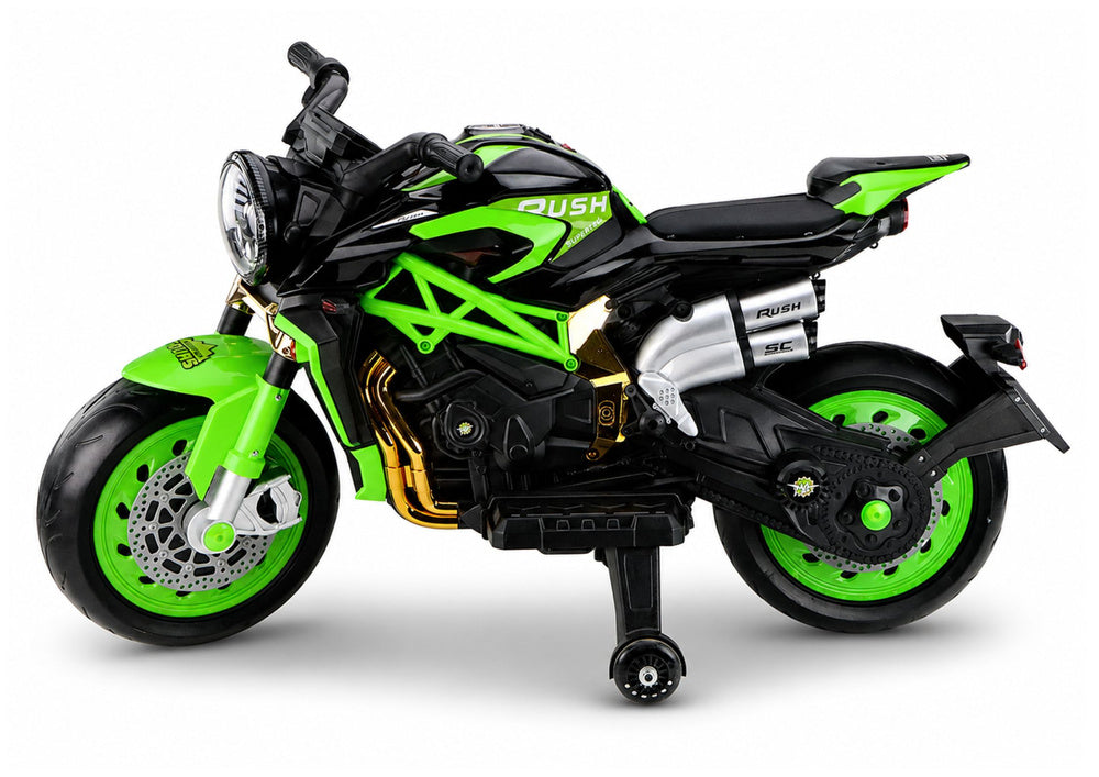 XW-07 Battery-Powered Motorbike with Illuminated LED Wheels Green - image 4