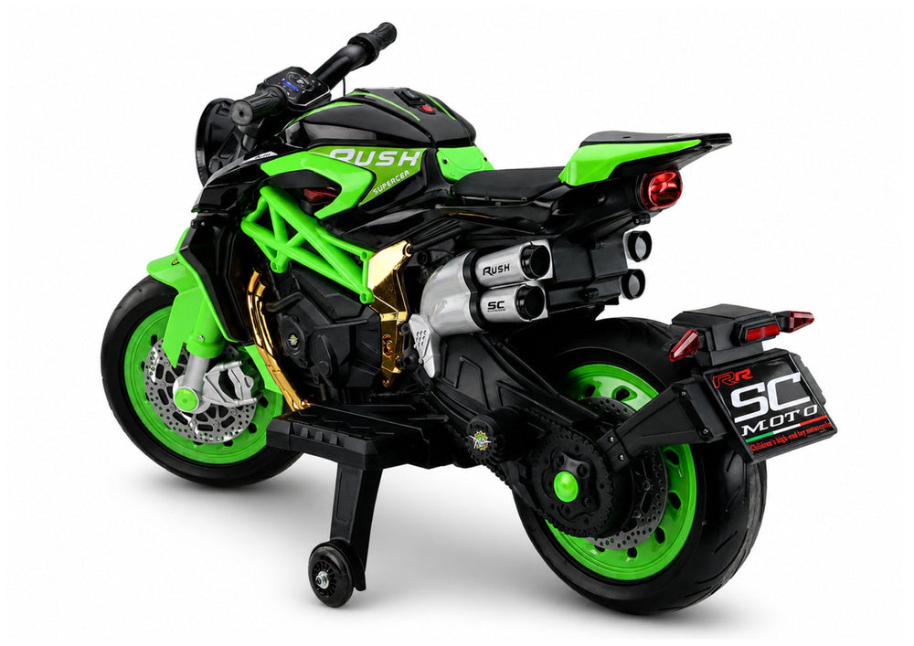 XW-07 Battery-Powered Motorbike with Illuminated LED Wheels Green - image 5