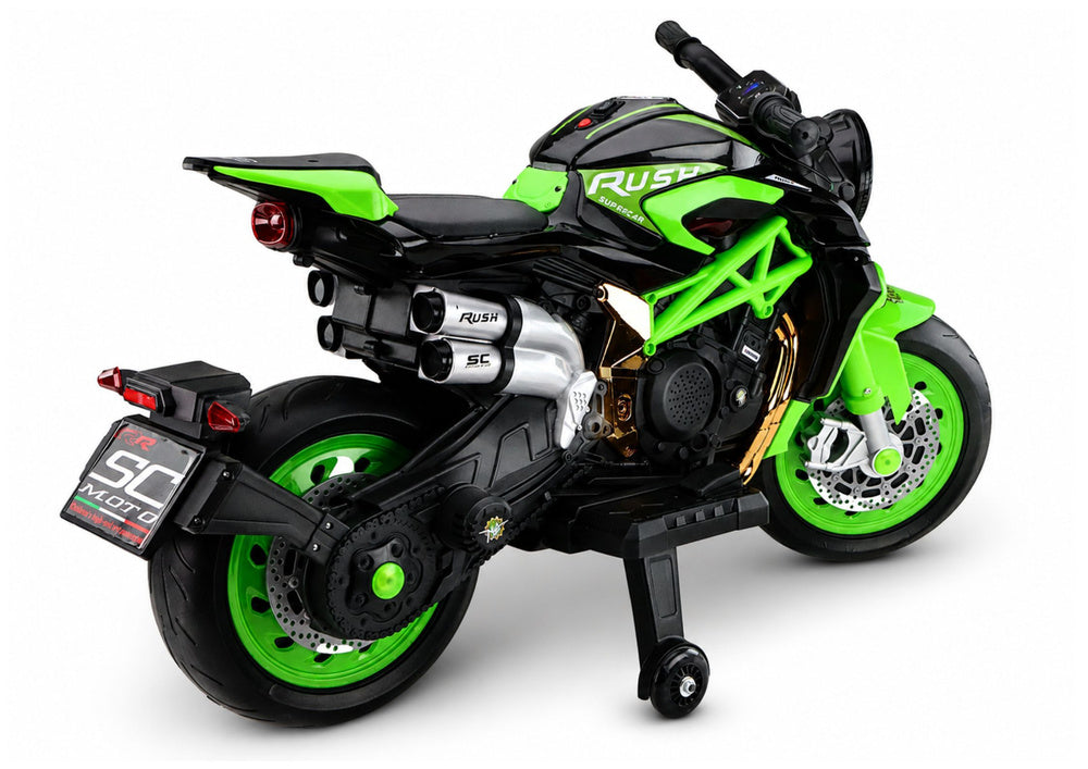 XW-07 Battery-Powered Motorbike with Illuminated LED Wheels Green - image 6