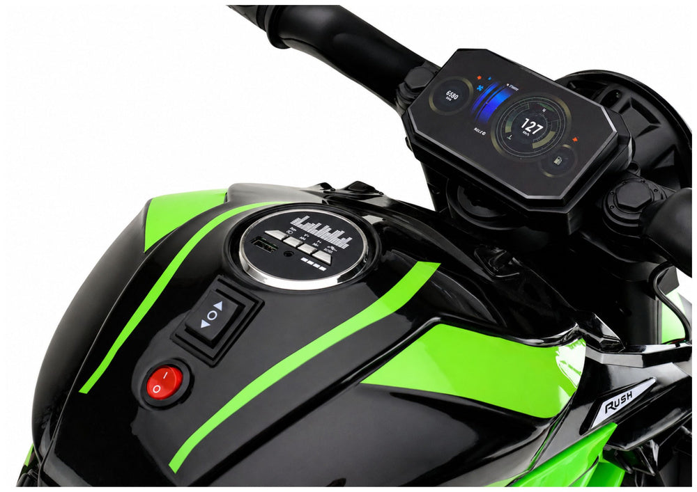 XW-07 Battery-Powered Motorbike with Illuminated LED Wheels Green - image 8
